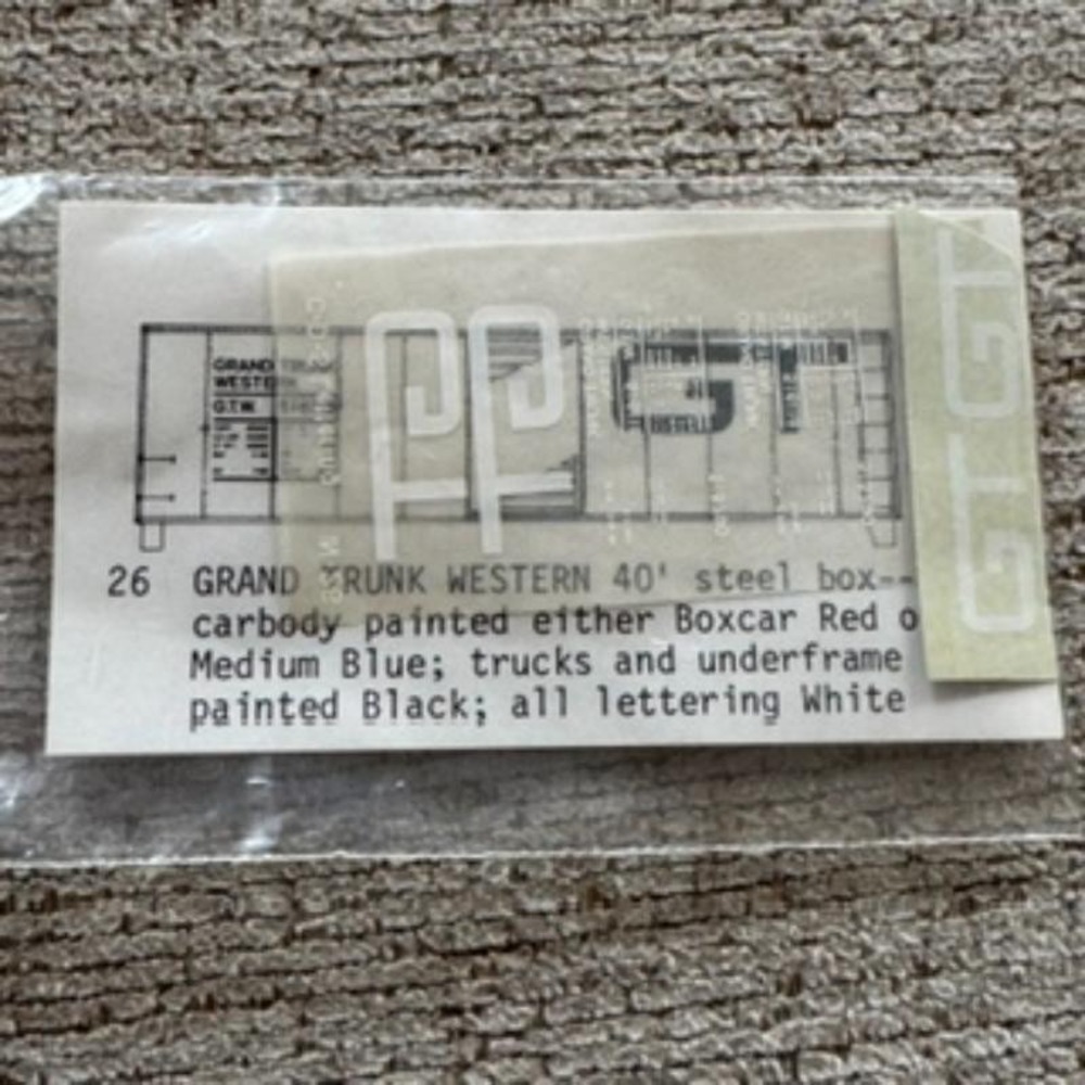 HO SCALE DECAL - GRAND TRUNK WESTERN/GTW 40' steel box car decals (white)